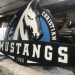 Custom business signage of a mustang for Monte Vista Christian