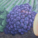 Custom painted mural of peppers, purple grapes, and green lettuce