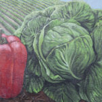 Custom painted mural of lettuce and peppers